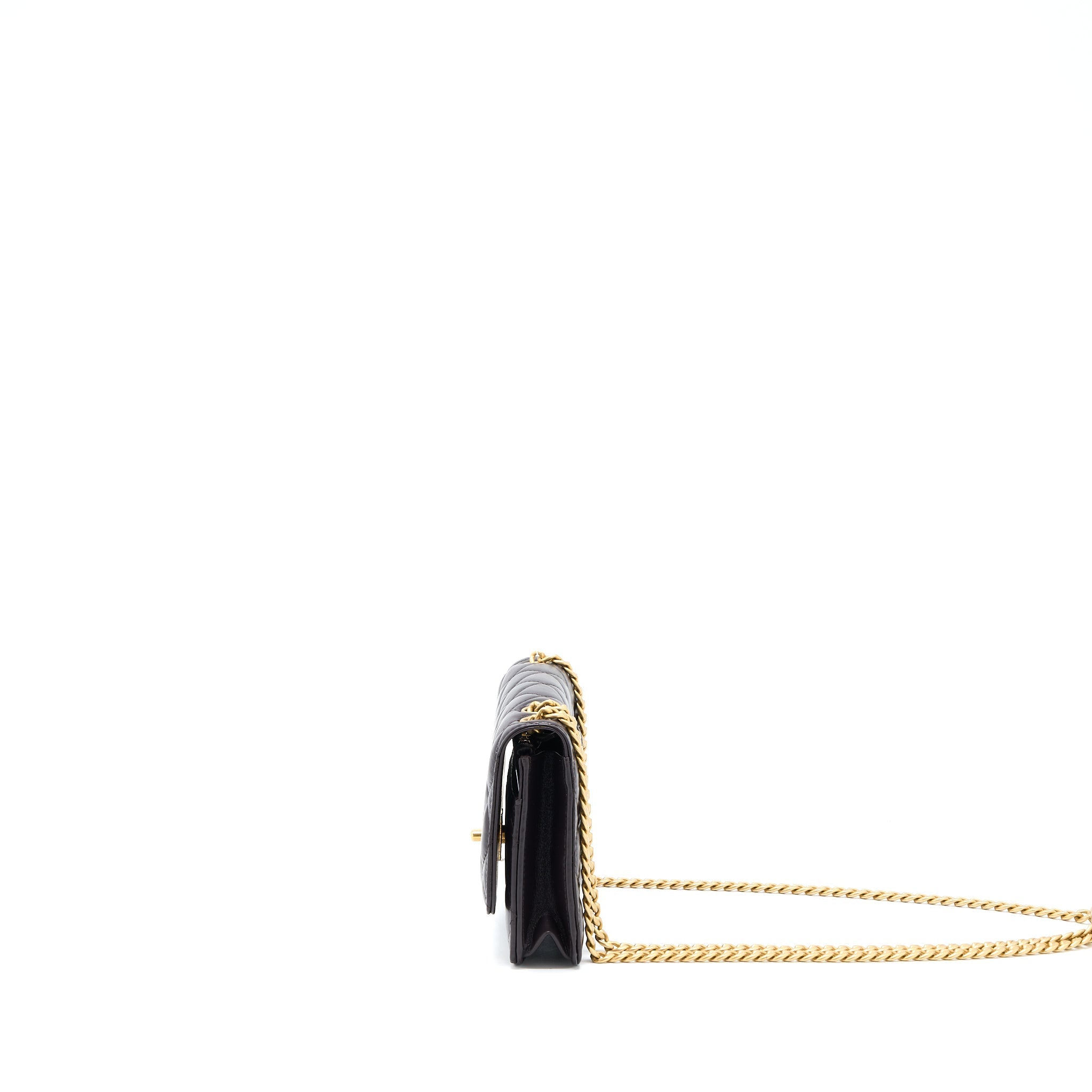 CHANEL GOLD PILLAR WALLET ON CHAIN LAMBSKIN DARK BROWN BRUSHED GHW(MICROCHIP)