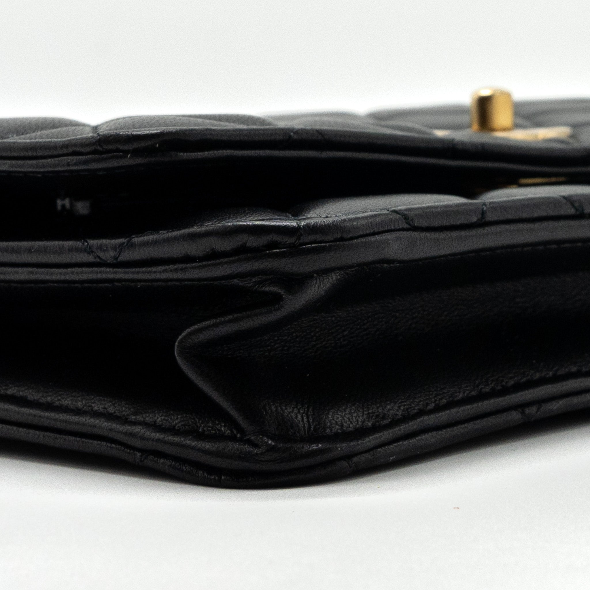 CHANEL PEARL CRUSH WALLET ON CHAIN LAMBSKIN BLACK GHW (MICROCHIP)