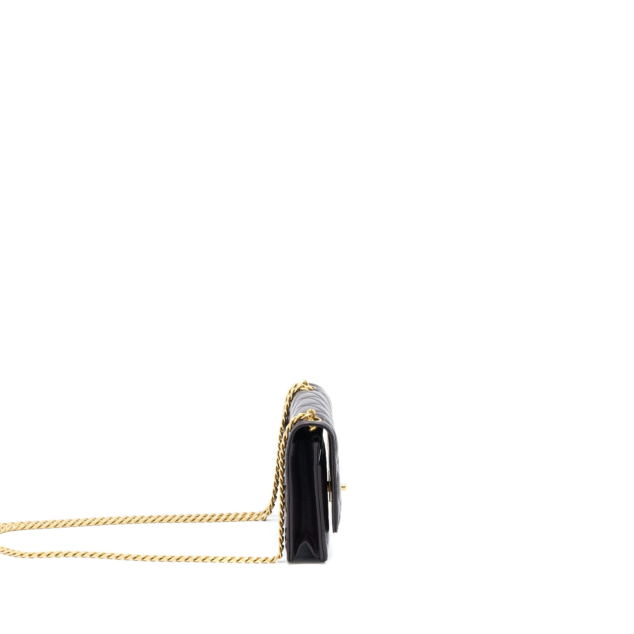 CHANEL GOLD PILLAR WALLET ON CHAIN LAMBSKIN DARK BROWN BRUSHED GHW(MICROCHIP)