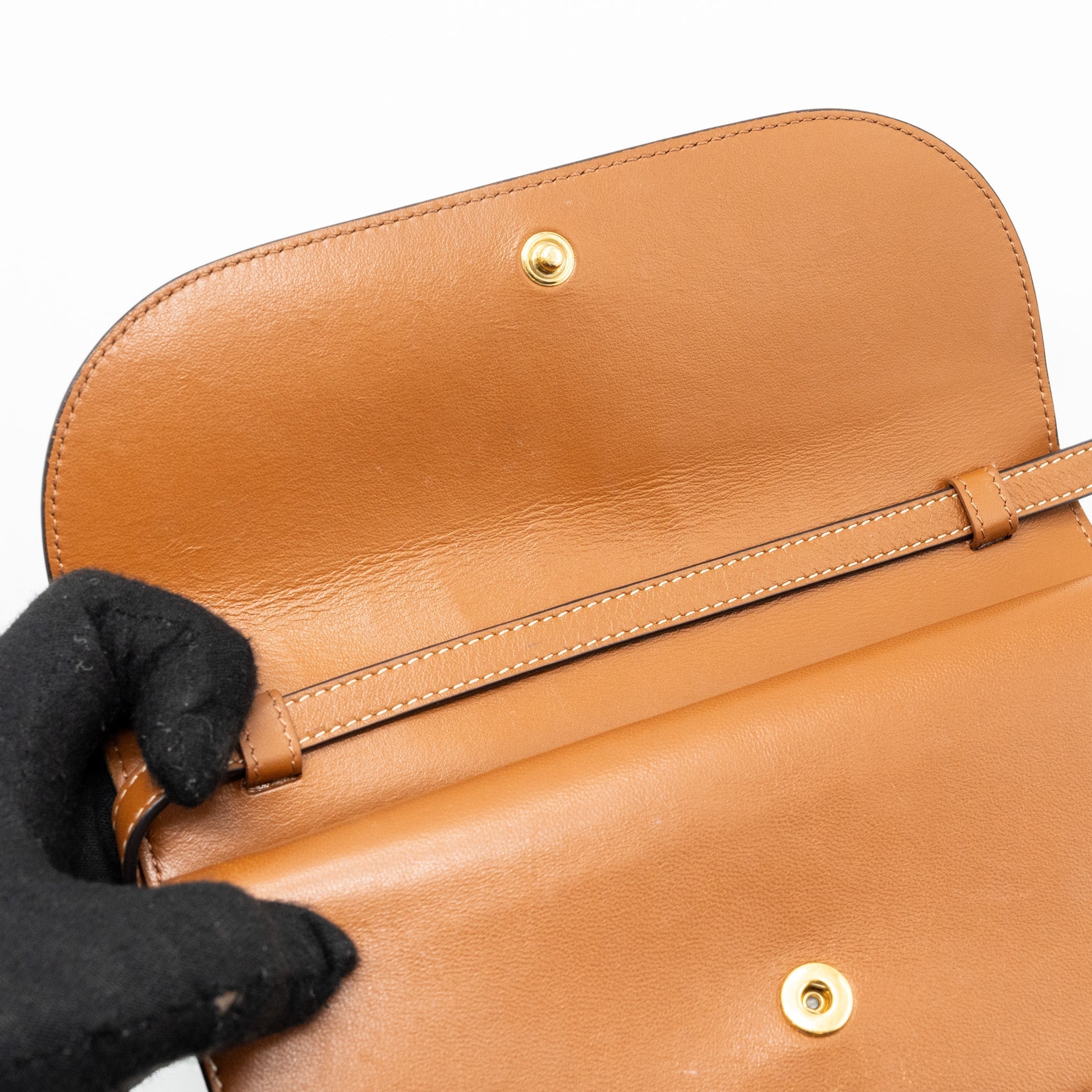 CELINE WALLET ON STRAP TRIOMPHE CANVAS/SMOOTH LAMBSKIN TAN GHW