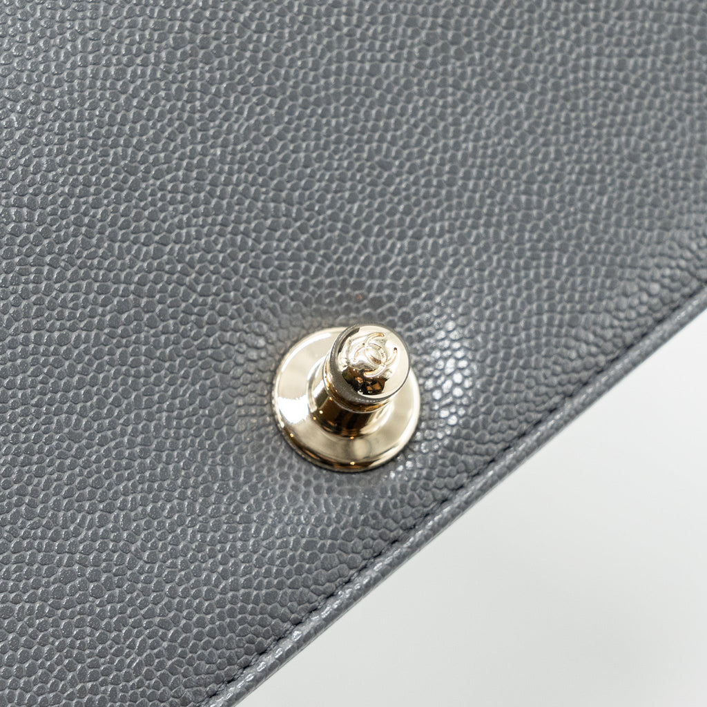 CHANEL SMALL BOY BAG CAVIAR GREY LGHW (MICROCHIP)