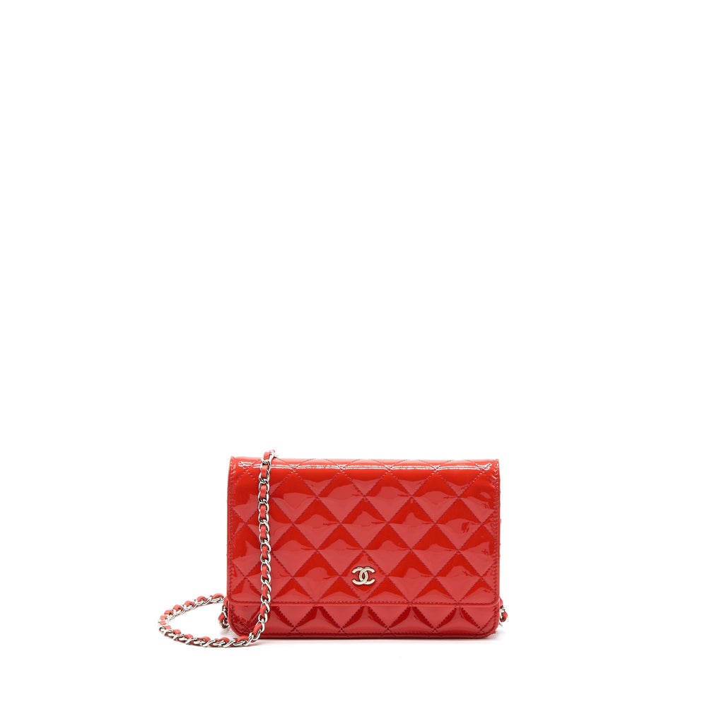 CHANEL CLASSIC WALLET ON CHAIN PATENT RED SHW