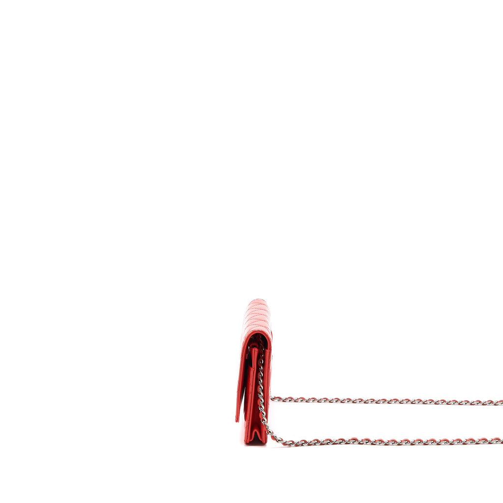 CHANEL CLASSIC WALLET ON CHAIN PATENT RED SHW