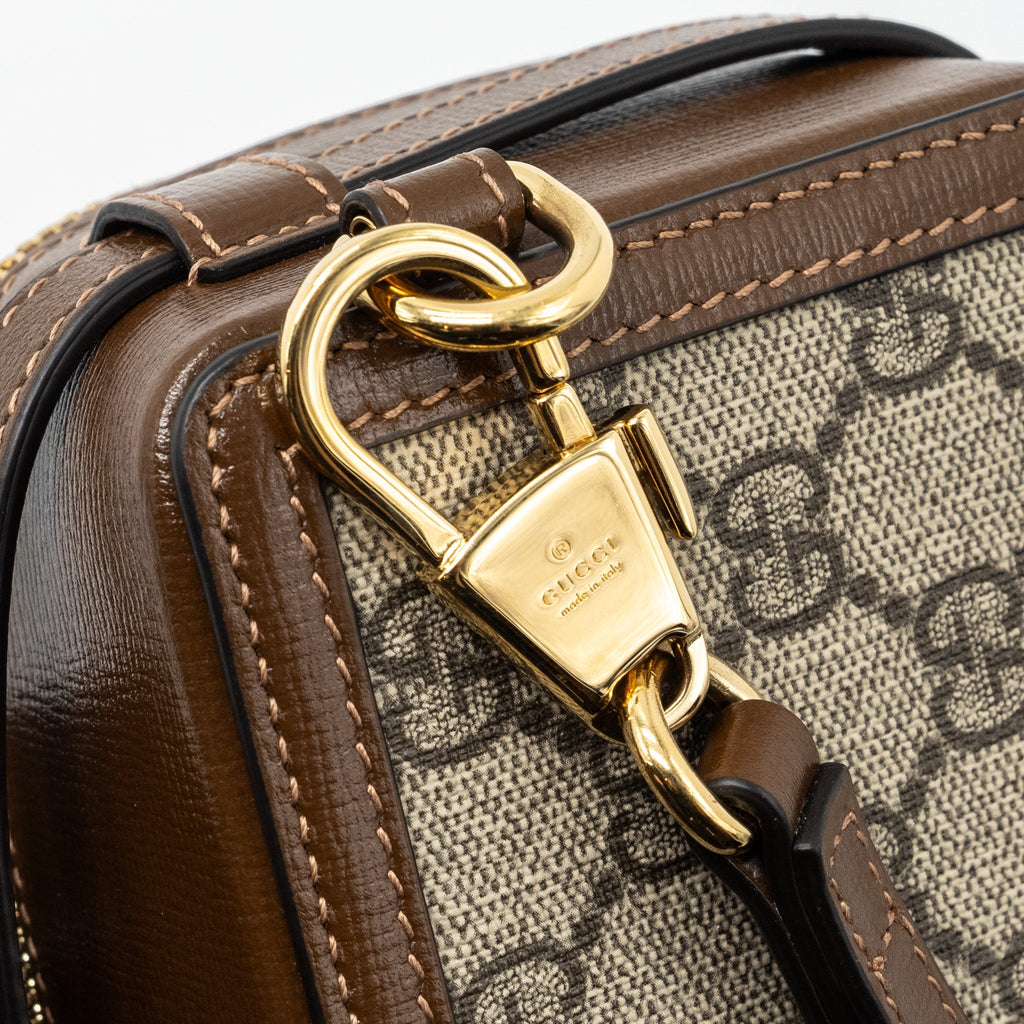GUCCI MINI CROSSBODY BOX BAG INTERLOCKING GG SUPREME CANVAS / LEATHER GHW