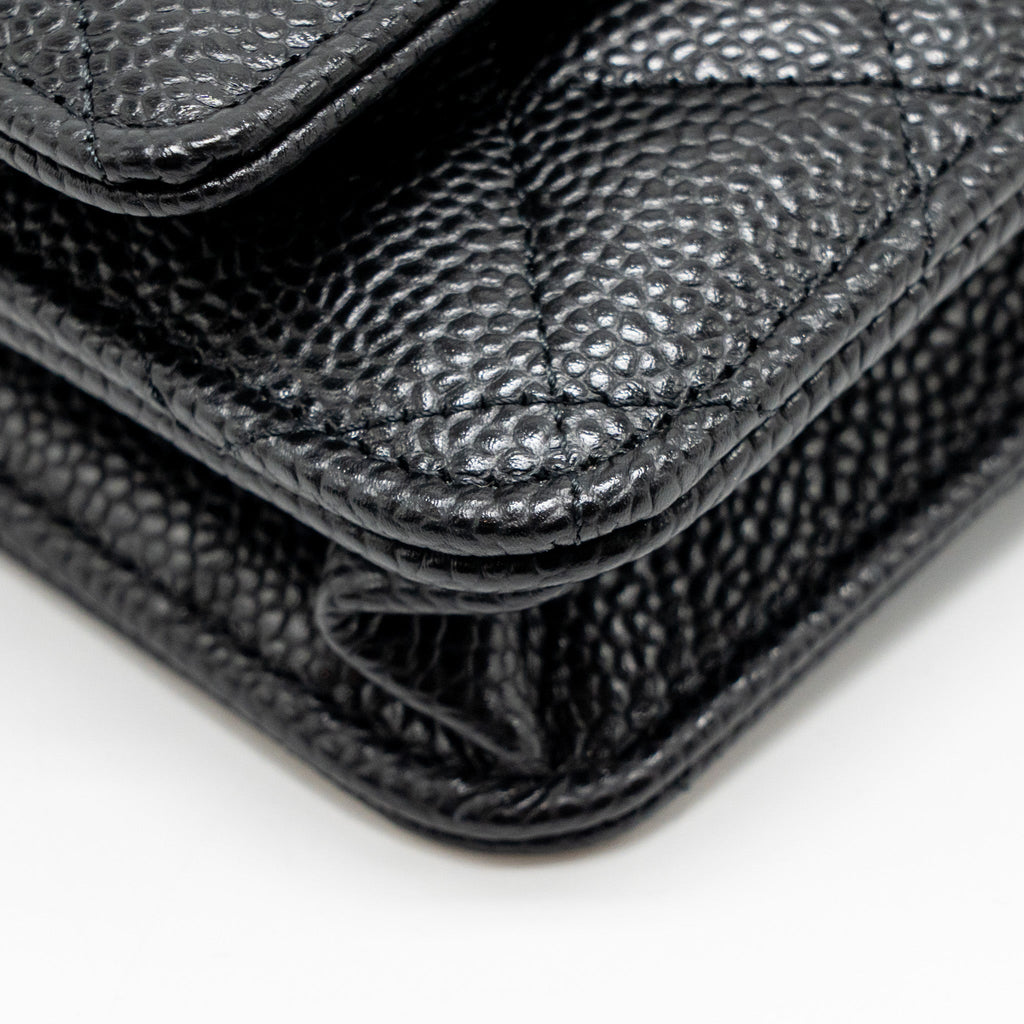 CHANEL CLASSIC WALLET ON CHAIN CAVIAR BLACK GHW (MICROCHIP)