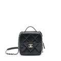 CHANEL QUILTED VERTICAL TOP HANDLE BAG CALFSKIN BLACK SHW