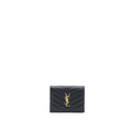 SAINT LAURENT / YSL PEBBLED LOGO PLAQUE CARDHOLDER GRAINED CALFSKIN BLACK GHW