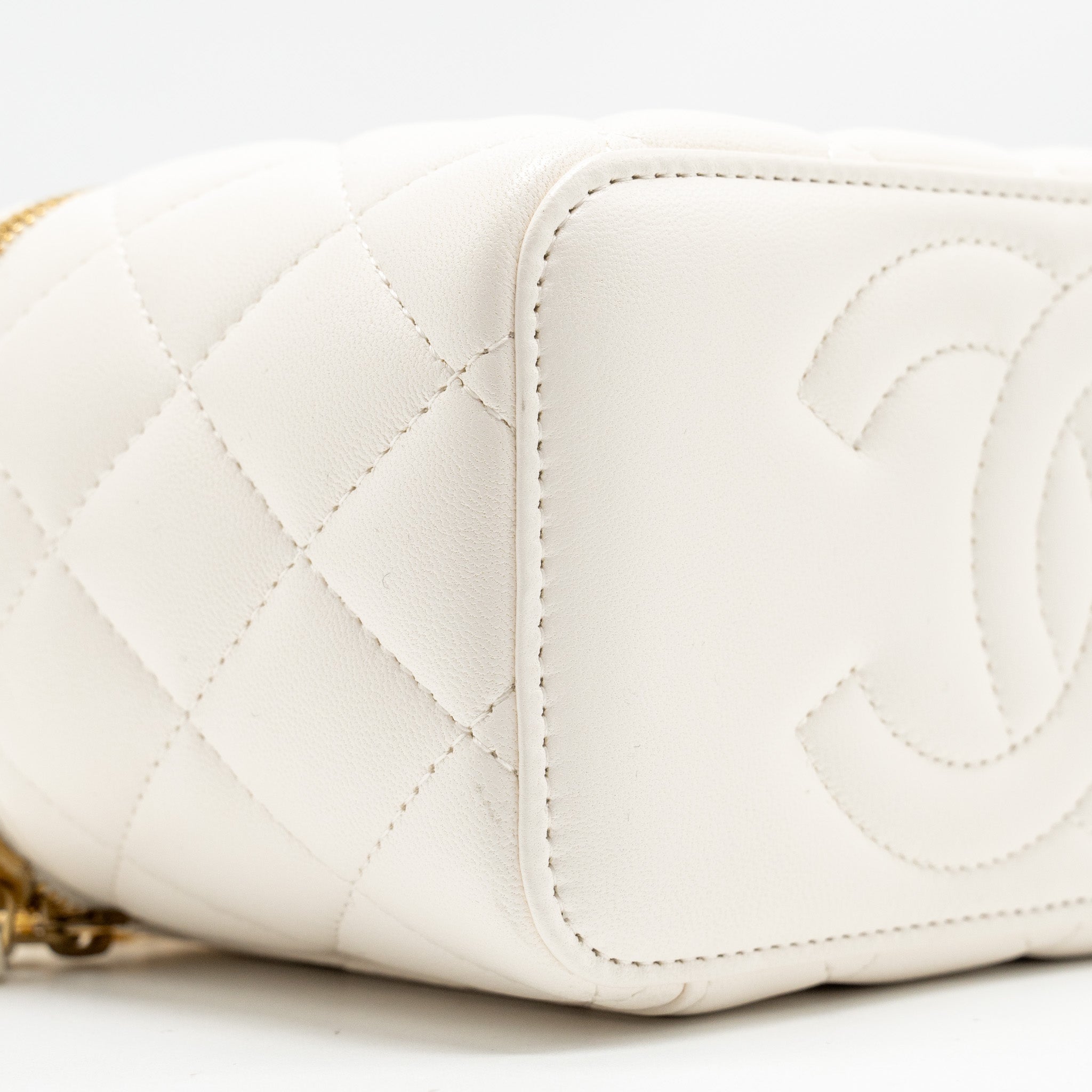 CHANEL LONG VANITY WITH COCO LETTER CHAIN LAMBSKIN WHITE GHW (MICROCHIP)