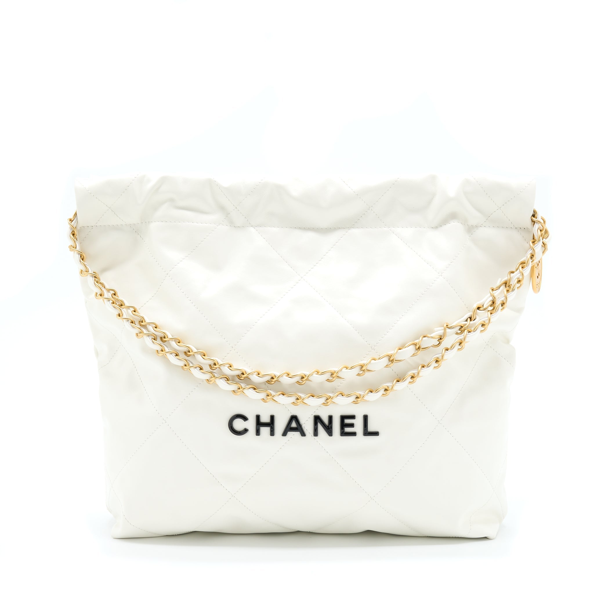 CHANEL SMALL 22 BAG SHINY CALFSKIN WHITE GHW (MICROCHIP)