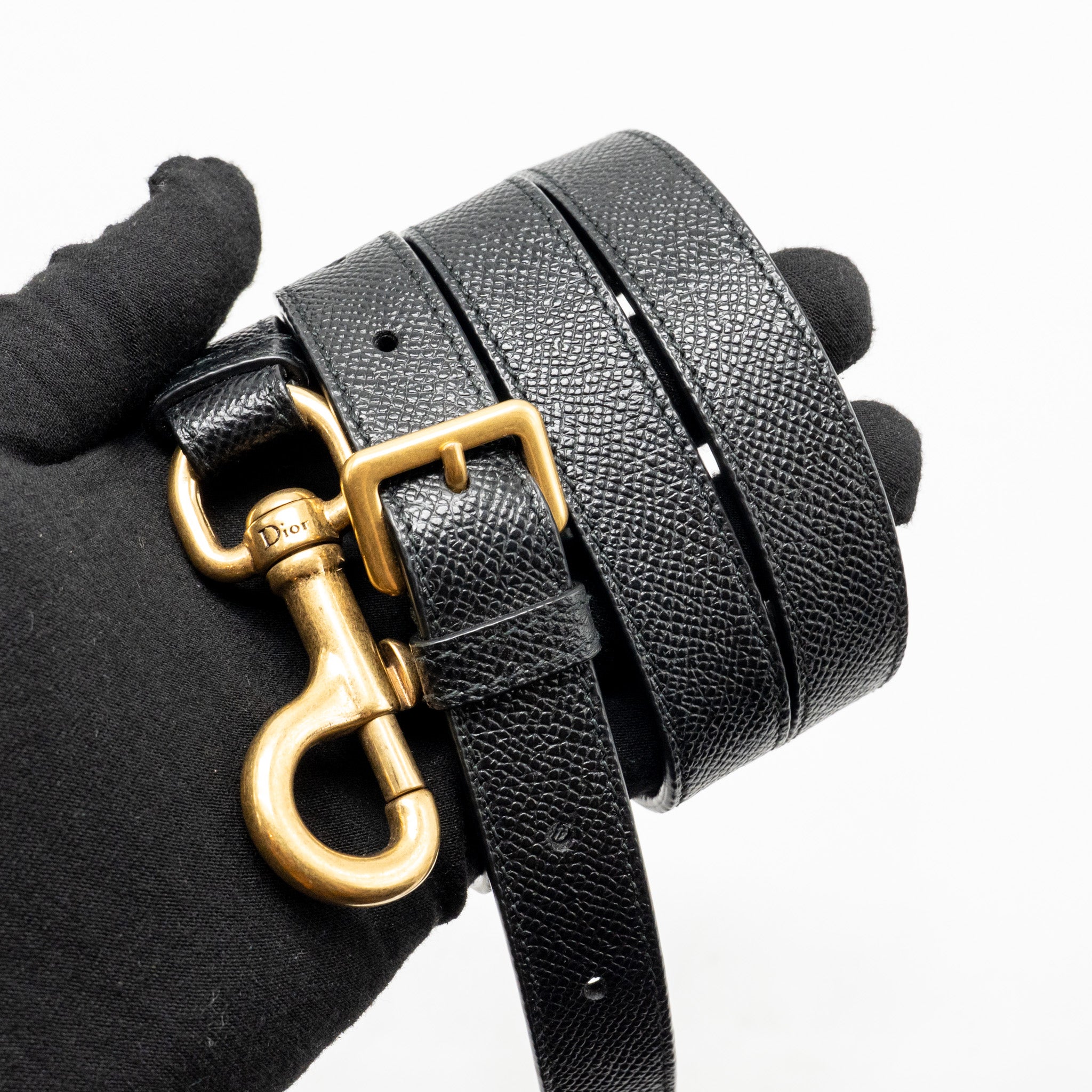 DIOR SADDLE BAG WITH STRAP GRAINED CALFSKIN BLACK GHW
