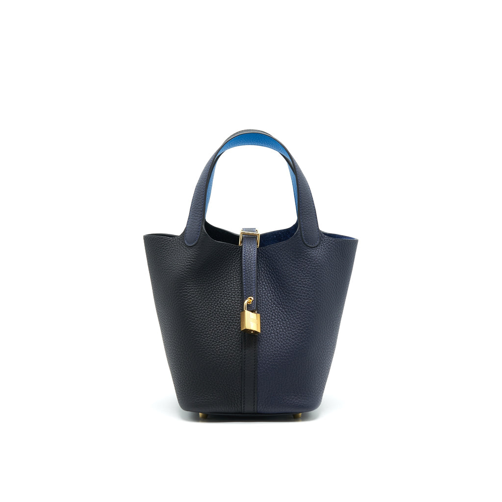HERMES PICOTIN 18 LOCK BAG BLEU NUIT, NOIR, BLEU FRIDA