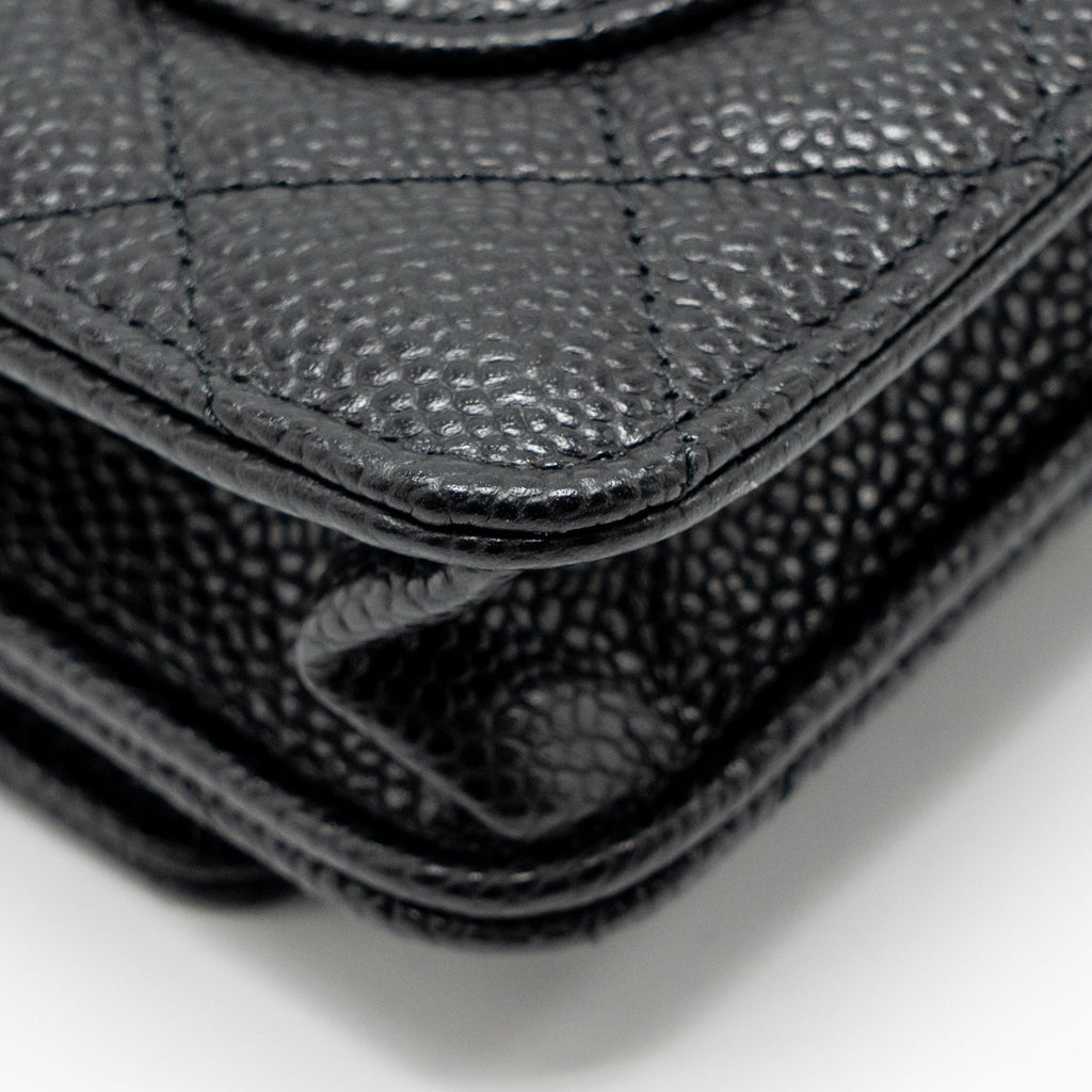 CHANEL CLASSIC WALLET ON CHAIN CAVIAR BLACK GHW (MICROCHIP)