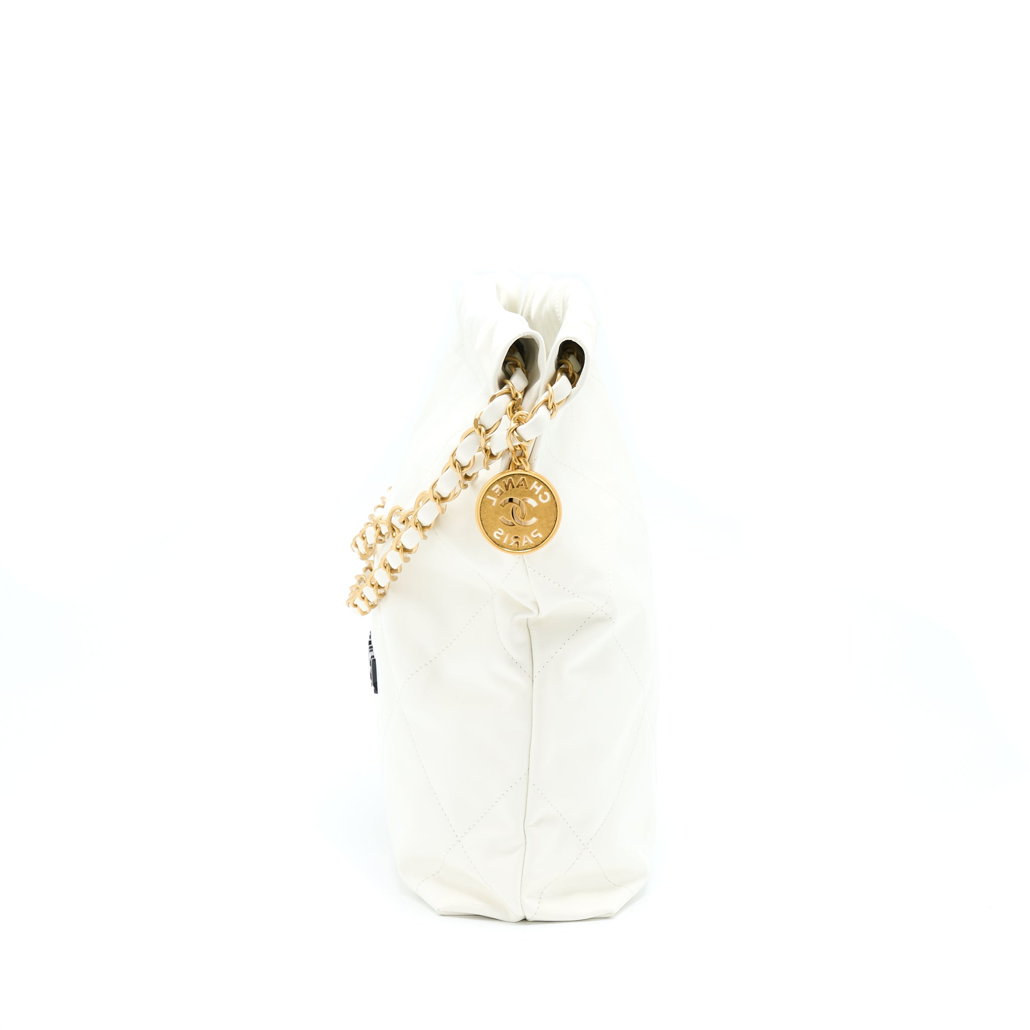 CHANEL SMALL 22 BAG SHINY CALFSKIN WHITE GHW (MICROCHIP)
