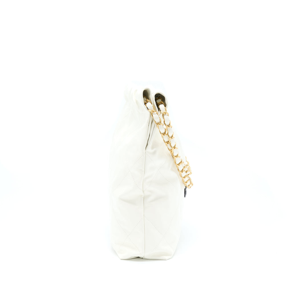 CHANEL SMALL 22 BAG SHINY CALFSKIN WHITE GHW (MICROCHIP)