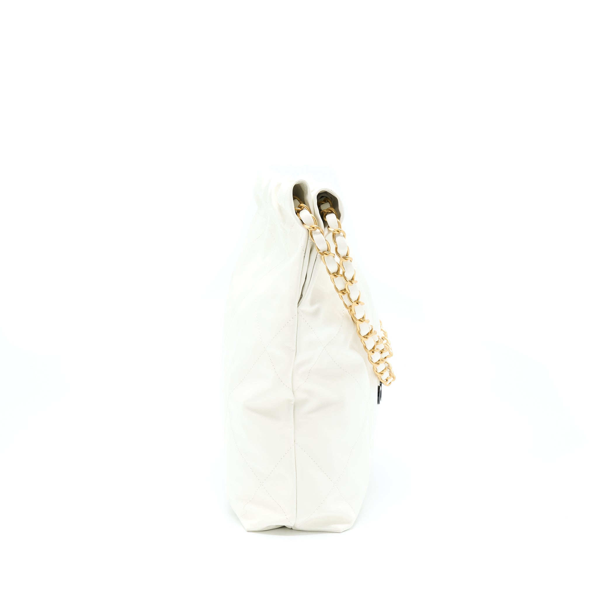 CHANEL SMALL 22 BAG SHINY CALFSKIN WHITE GHW (MICROCHIP)