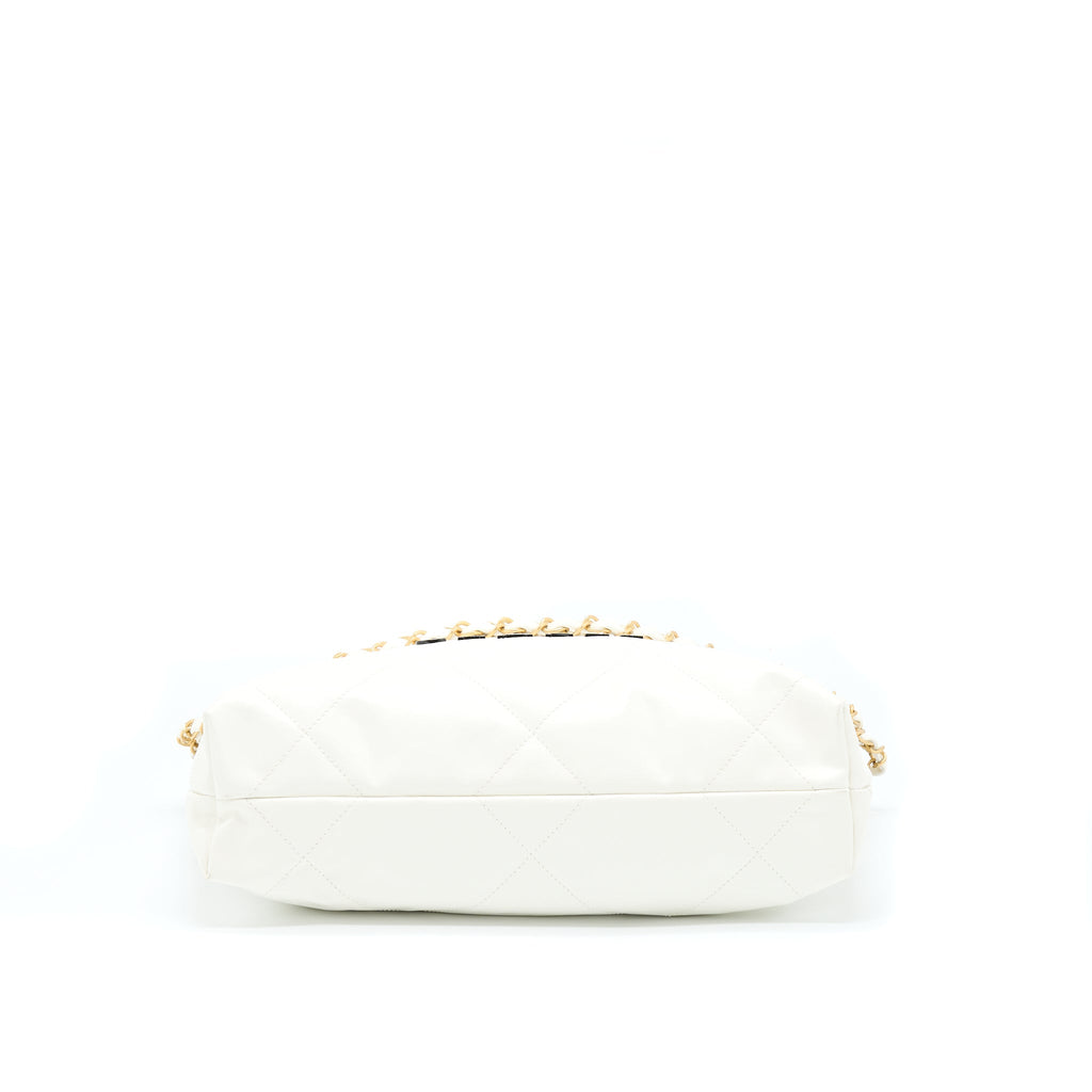 CHANEL SMALL 22 BAG SHINY CALFSKIN WHITE GHW (MICROCHIP)