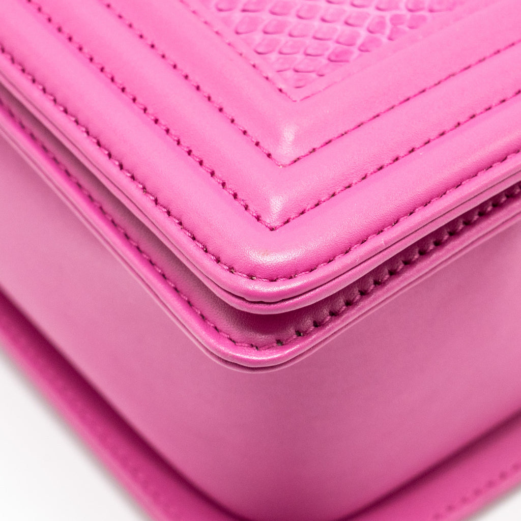 CHANEL MEDIUM BOY FLAP BAG PYTHON PINK BRUSHED SHW