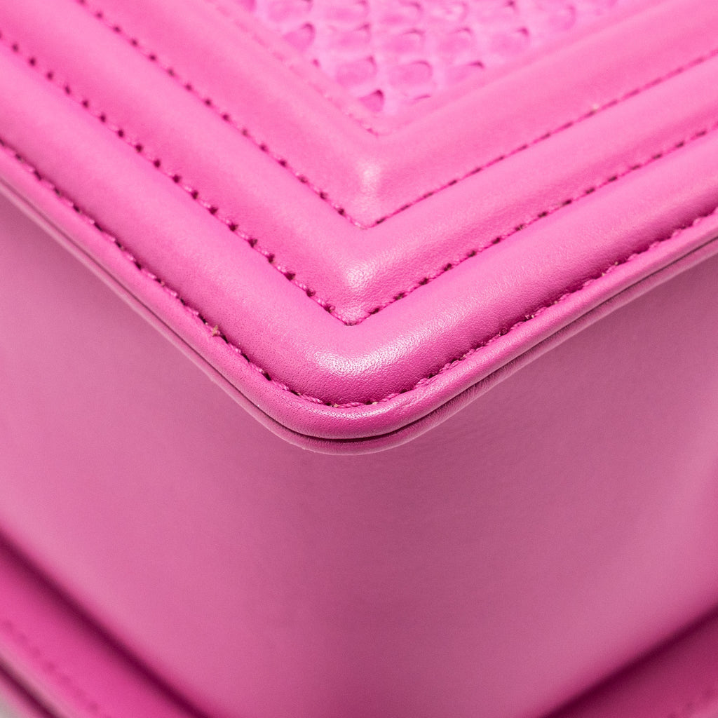 CHANEL MEDIUM BOY FLAP BAG PYTHON PINK BRUSHED SHW