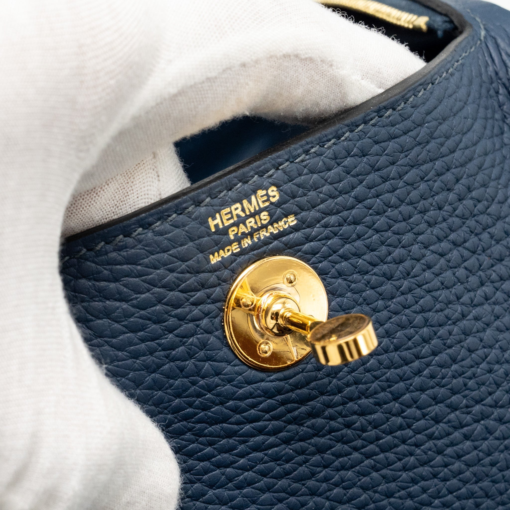 HERMES MINI LINDY CLEMENCE BLEU DE PRUSSE GHW