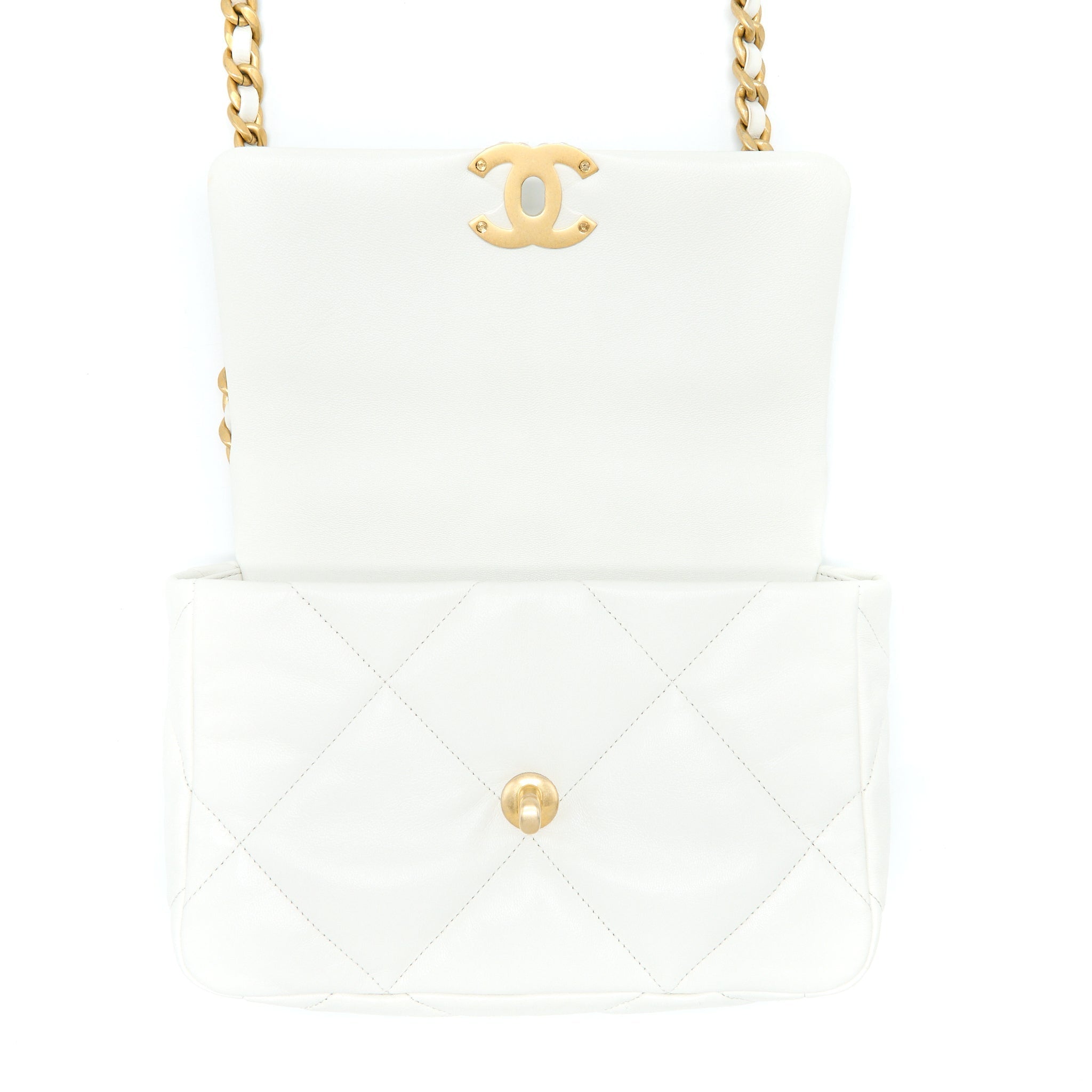 CHANEL SMALL 19 BAG GOATSKIN WHITE MULTICOLOUR HARDWARE