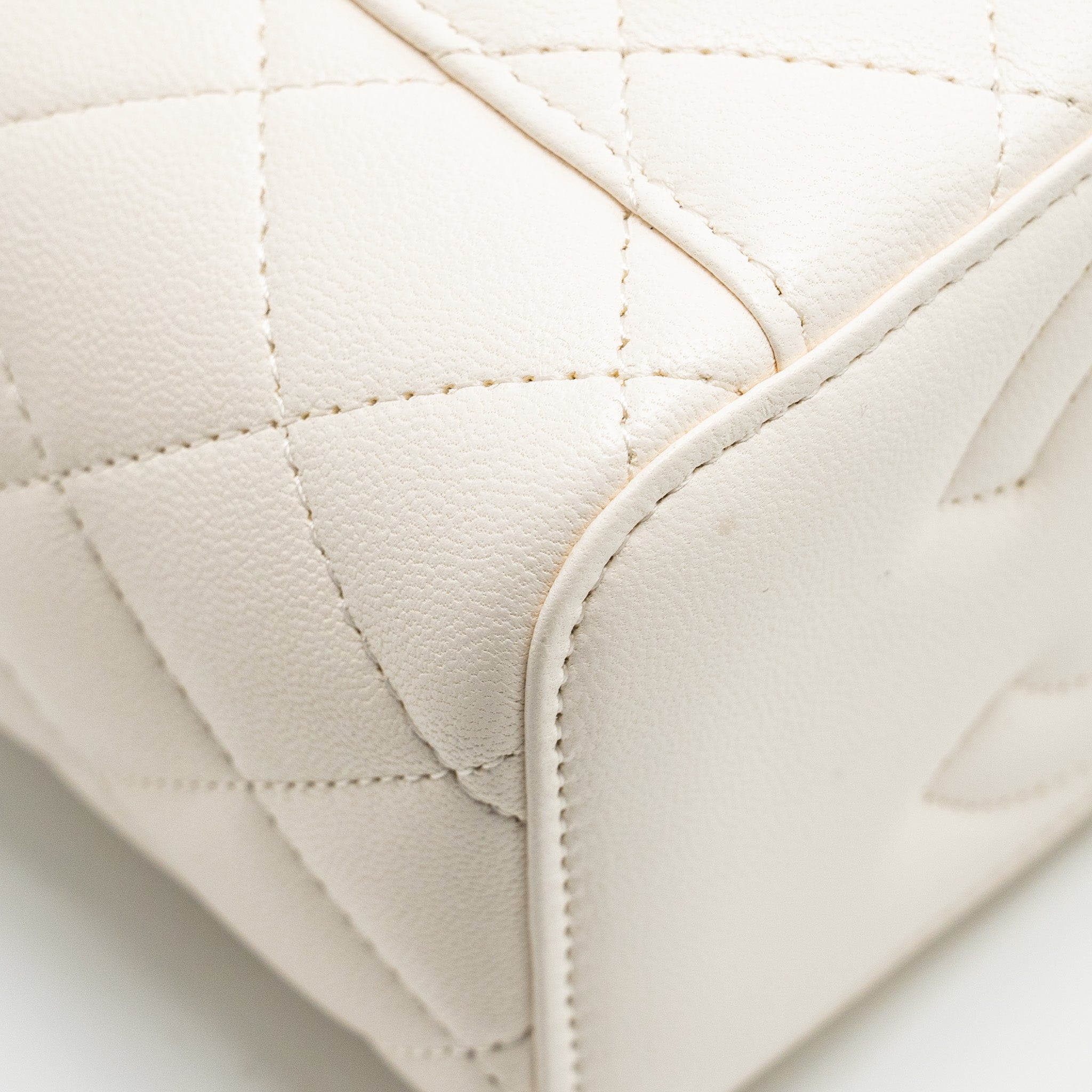 CHANEL LONG VANITY WITH COCO LETTER CHAIN LAMBSKIN WHITE GHW (MICROCHIP)
