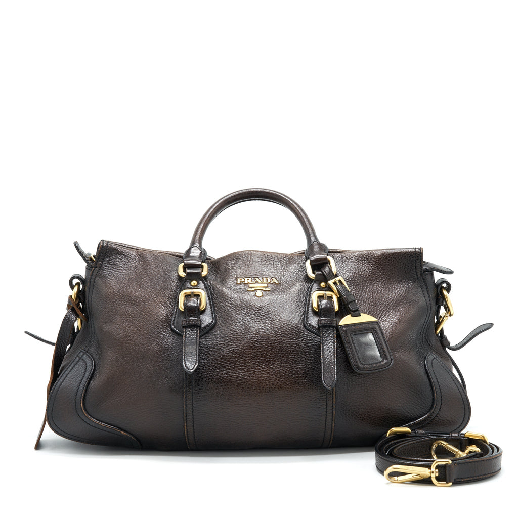 PRADA HANDLE TOTE BAG WITH STRAP IN BROWN