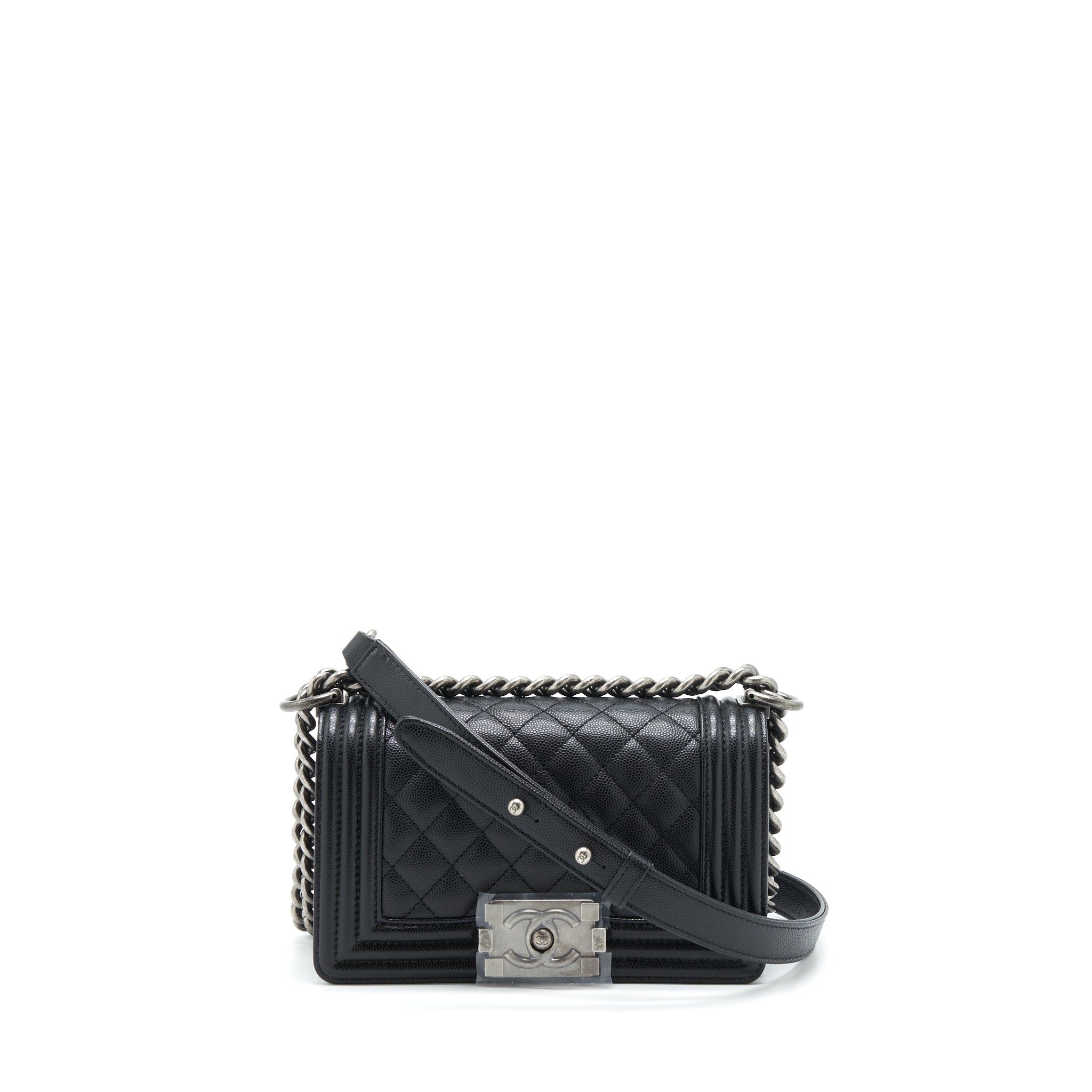 CHANEL SMALL BOY BAG CAVIAR BLACK RUTHENIUM SLIVER HARDWARE (MICROCHIP)