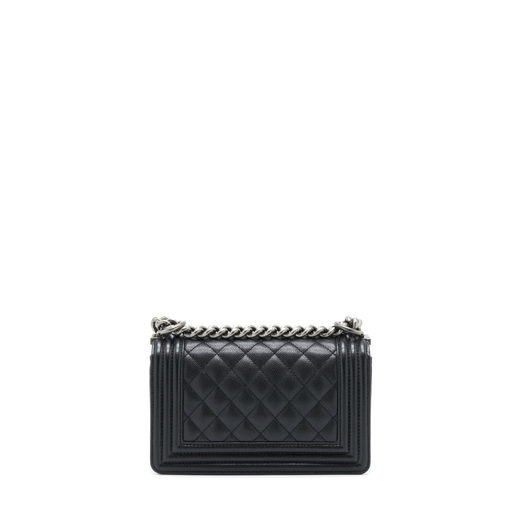 CHANEL SMALL BOY BAG CAVIAR BLACK RUTHENIUM SLIVER HARDWARE (MICROCHIP)