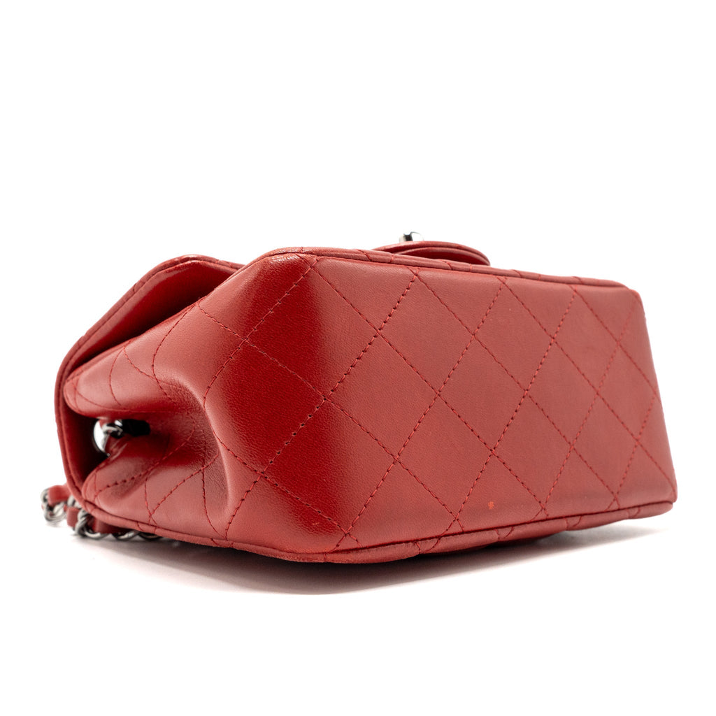 CHANEL MINI SQUARE FLAP BAG LAMBSKIN RED BLACK HARDWARE