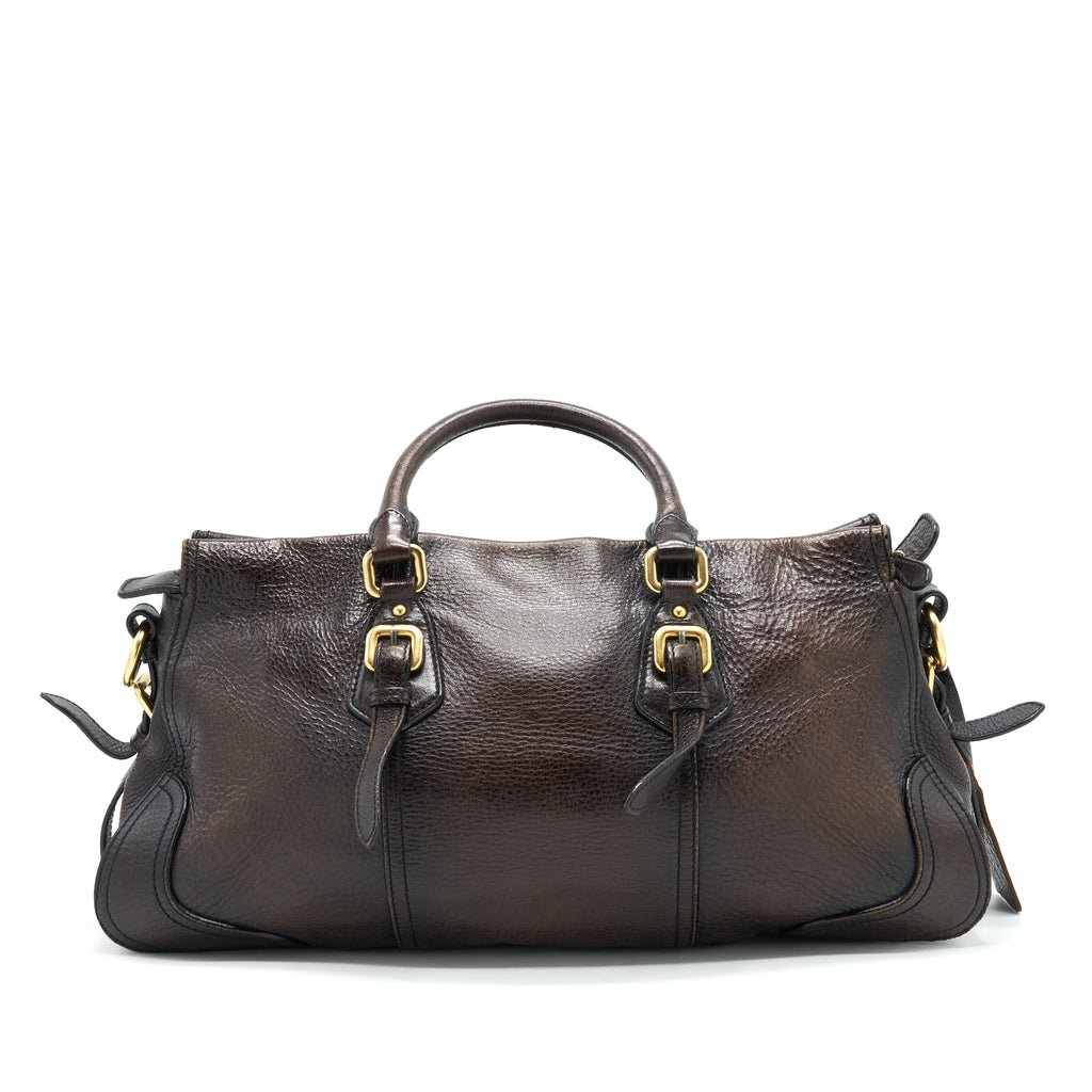 PRADA HANDLE TOTE BAG WITH STRAP IN BROWN