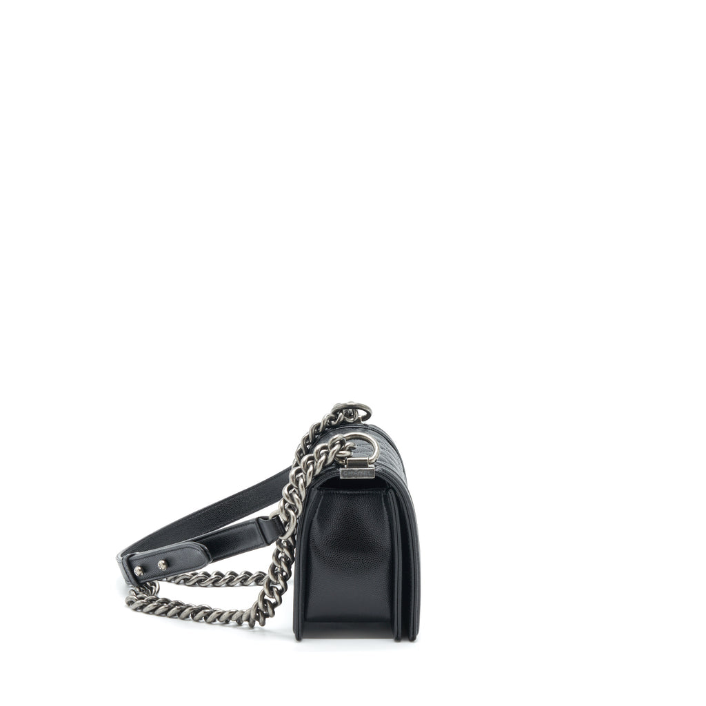 CHANEL SMALL BOY BAG CAVIAR BLACK RUTHENIUM SLIVER HARDWARE (MICROCHIP)