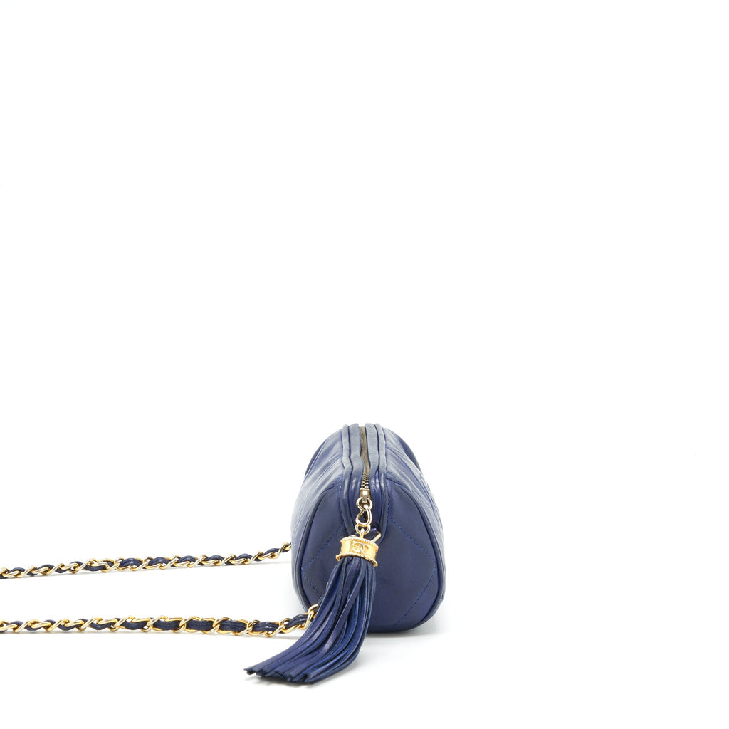 CHANEL VINTAGE BARREL BAG LAMBSKIN NAVY GHW