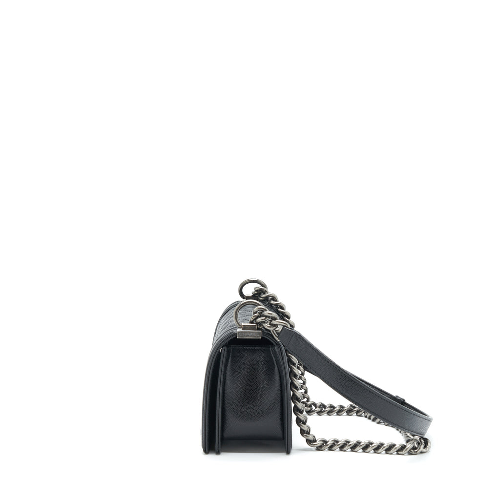 CHANEL SMALL BOY BAG CAVIAR BLACK RUTHENIUM SLIVER HARDWARE (MICROCHIP)