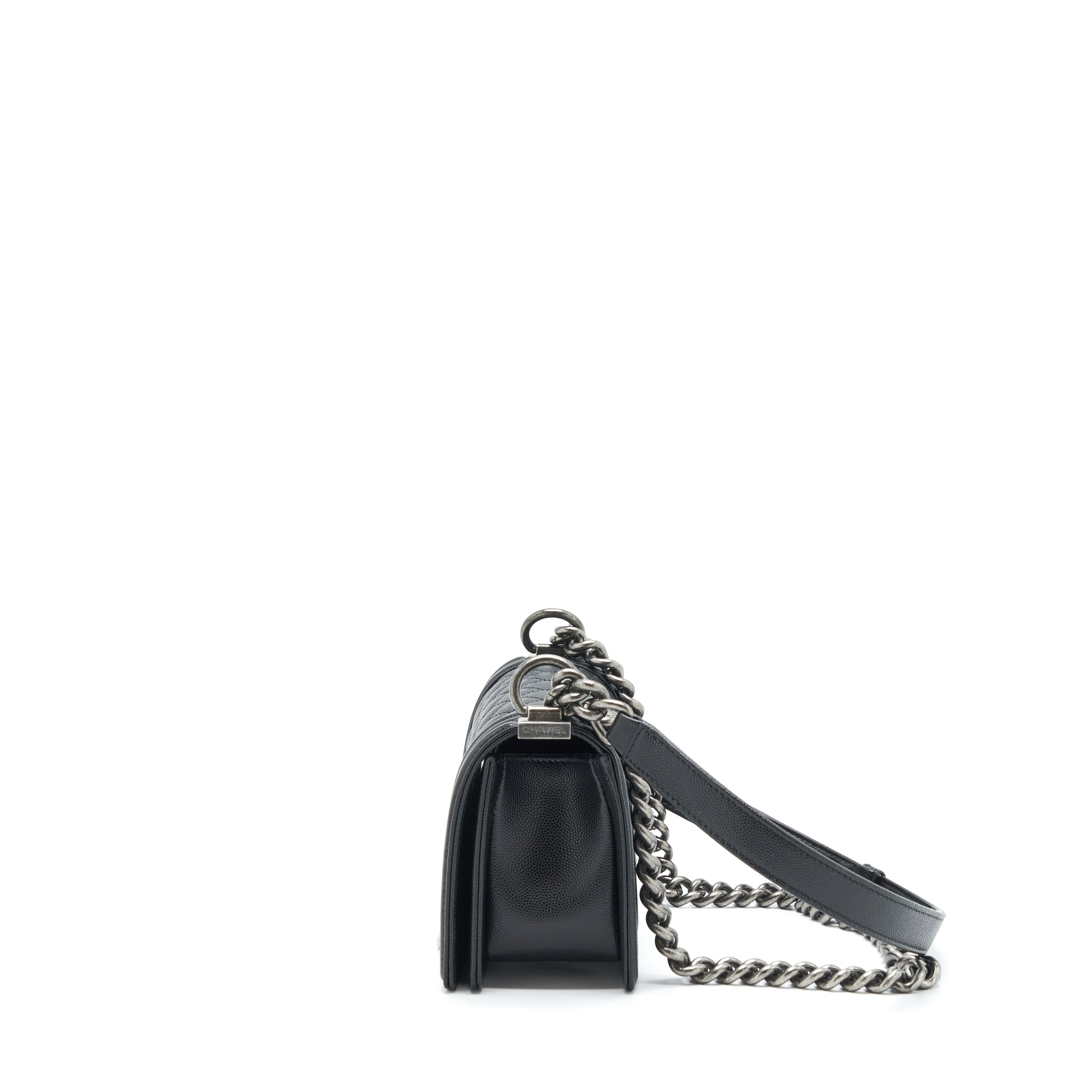 CHANEL SMALL BOY BAG CAVIAR BLACK RUTHENIUM SLIVER HARDWARE (MICROCHIP)