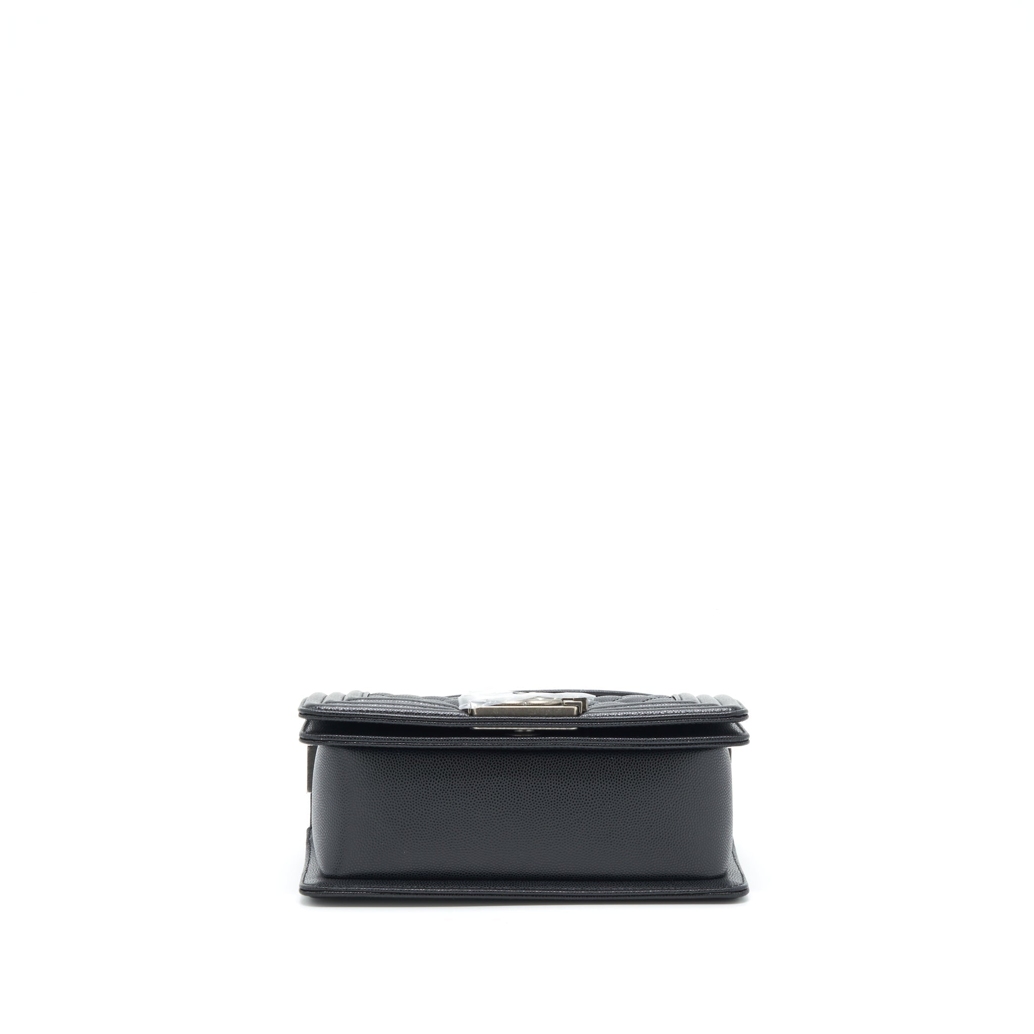 CHANEL SMALL BOY BAG CAVIAR BLACK RUTHENIUM SLIVER HARDWARE (MICROCHIP)