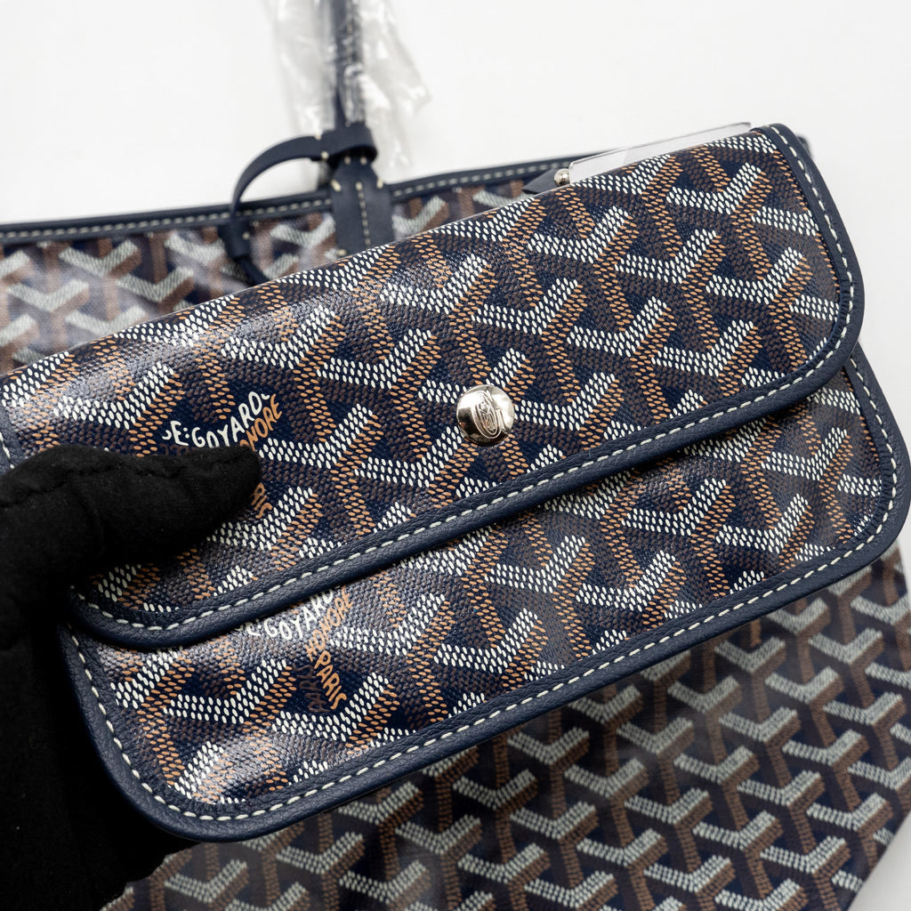 GOYARD SAINT LOUIS PM TOTE GOYARDINE CANVAS/CALFSKIN NAVY BLUE SHW