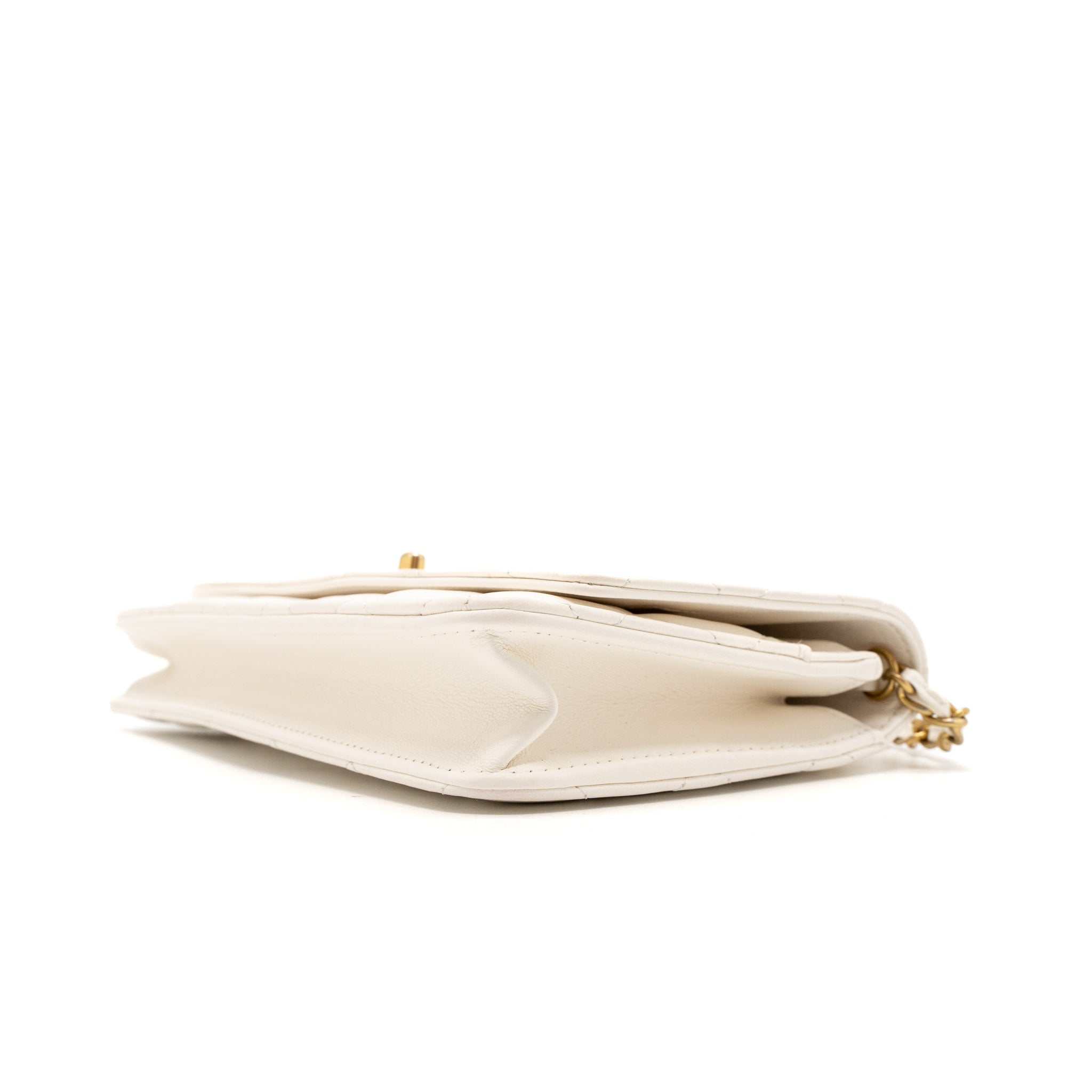 CHANEL PEARL CRUSH WALLET ON CHAIN LAMBSKIN WHITE BRUSHED GHW (MICROCHIP)
