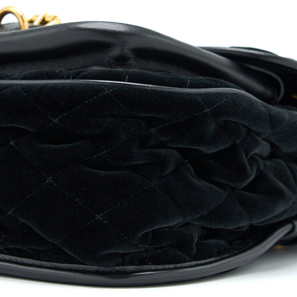 PRADA CORSAIRE HOBO BAG VELVET/LEATHER BLACK GHW