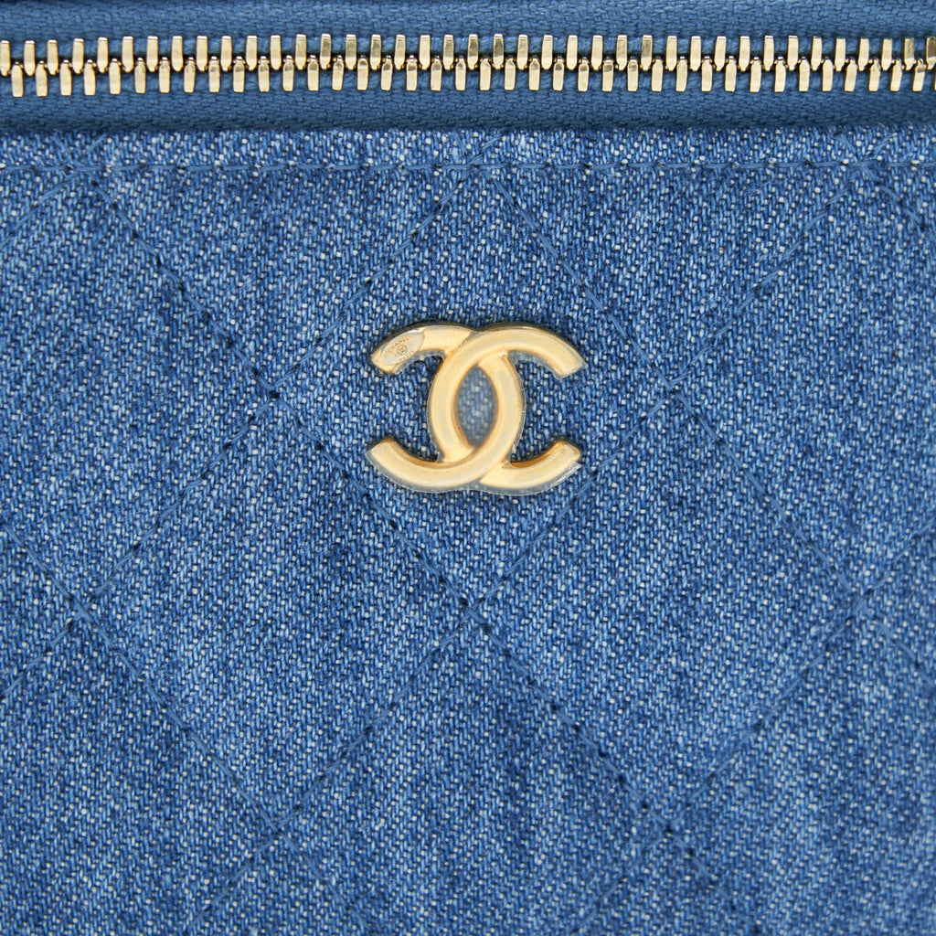 CHANEL 22C PEARL CRUSH DENIM MINI VANITY WITH CHAIN
