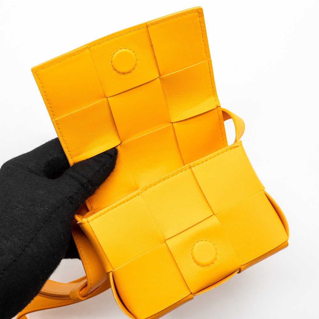 BOTTEGA VENETA MINI CASSETTE CROSSBODY BAG LAMBSKIN ORANGE GHW