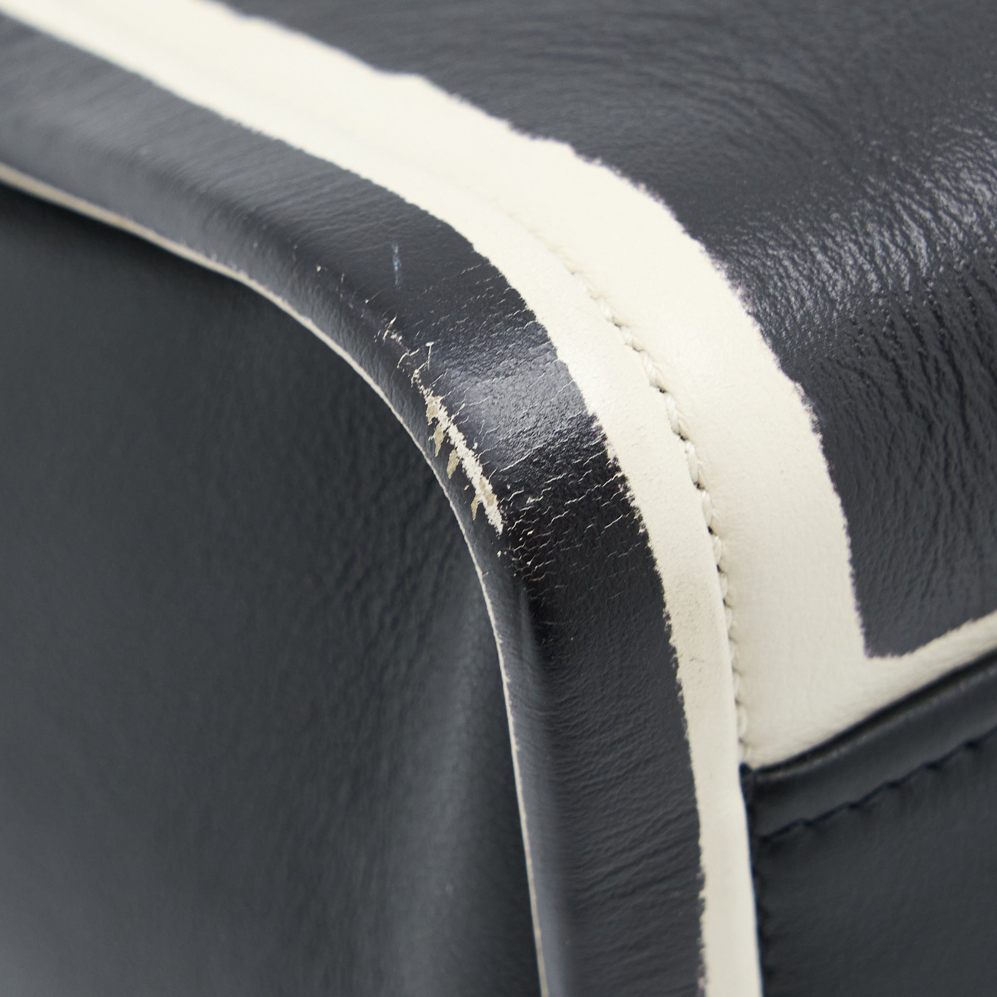PRADA DOUBLE ZIP TOTE BAG CALFSKIN BLACK/WHITE SHW