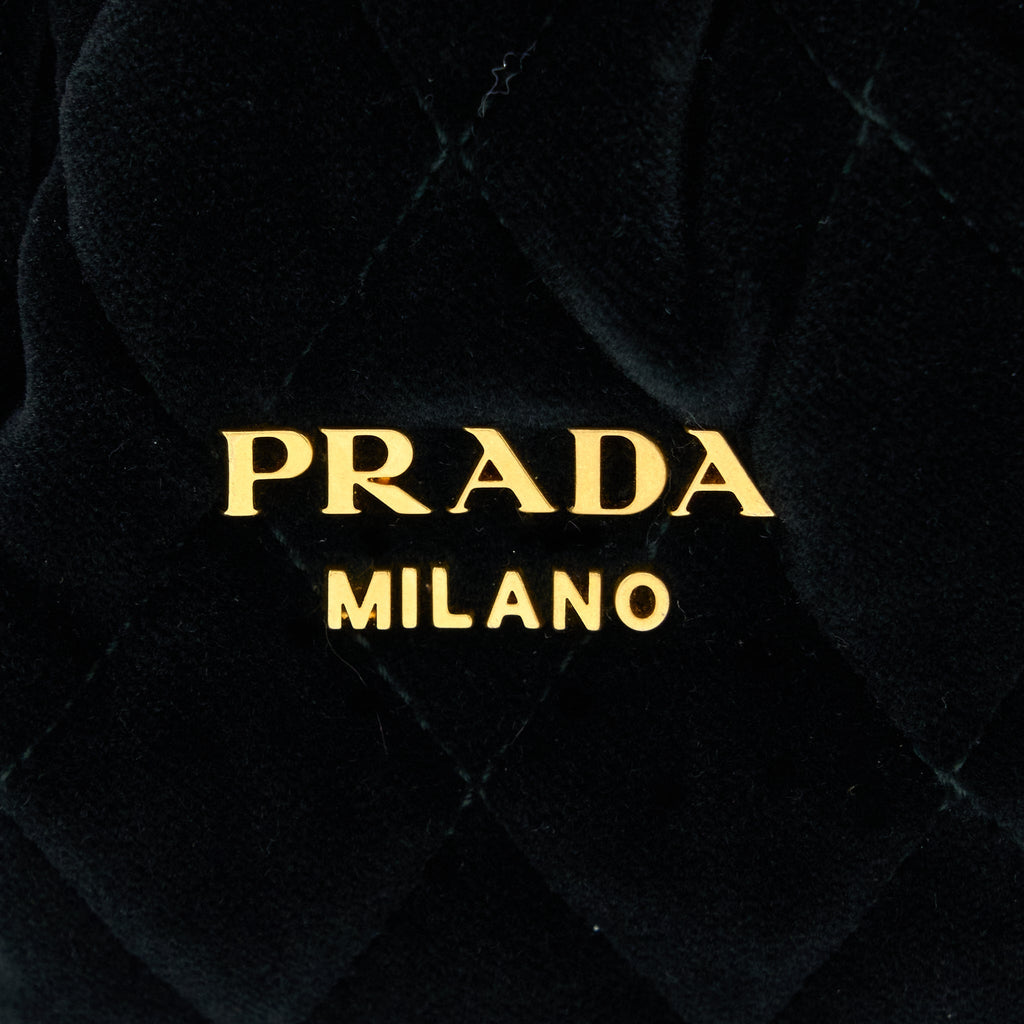 PRADA CORSAIRE HOBO BAG VELVET/LEATHER BLACK GHW