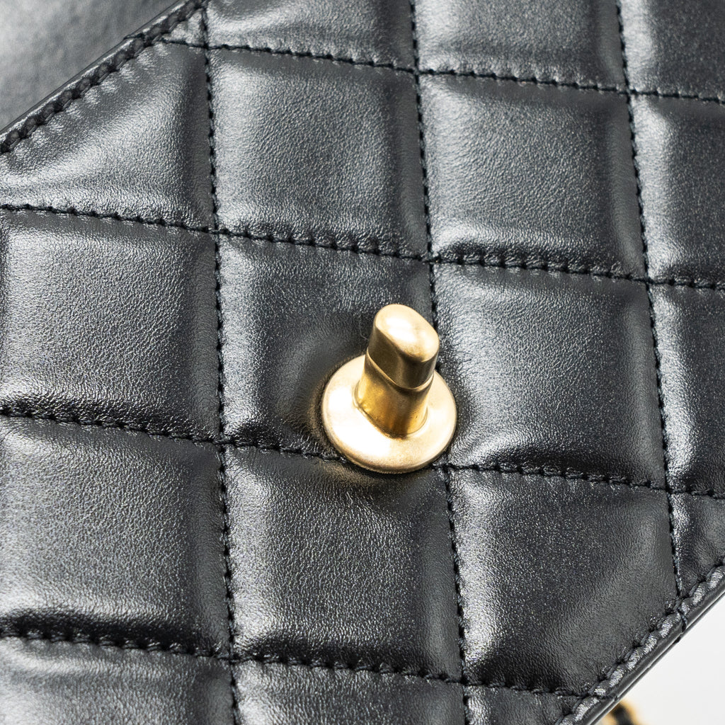 CHANEL 24C GOLD CRUSH MINI FLAP BAG CALFSKIN BLACK GHW (MICROCHIP)