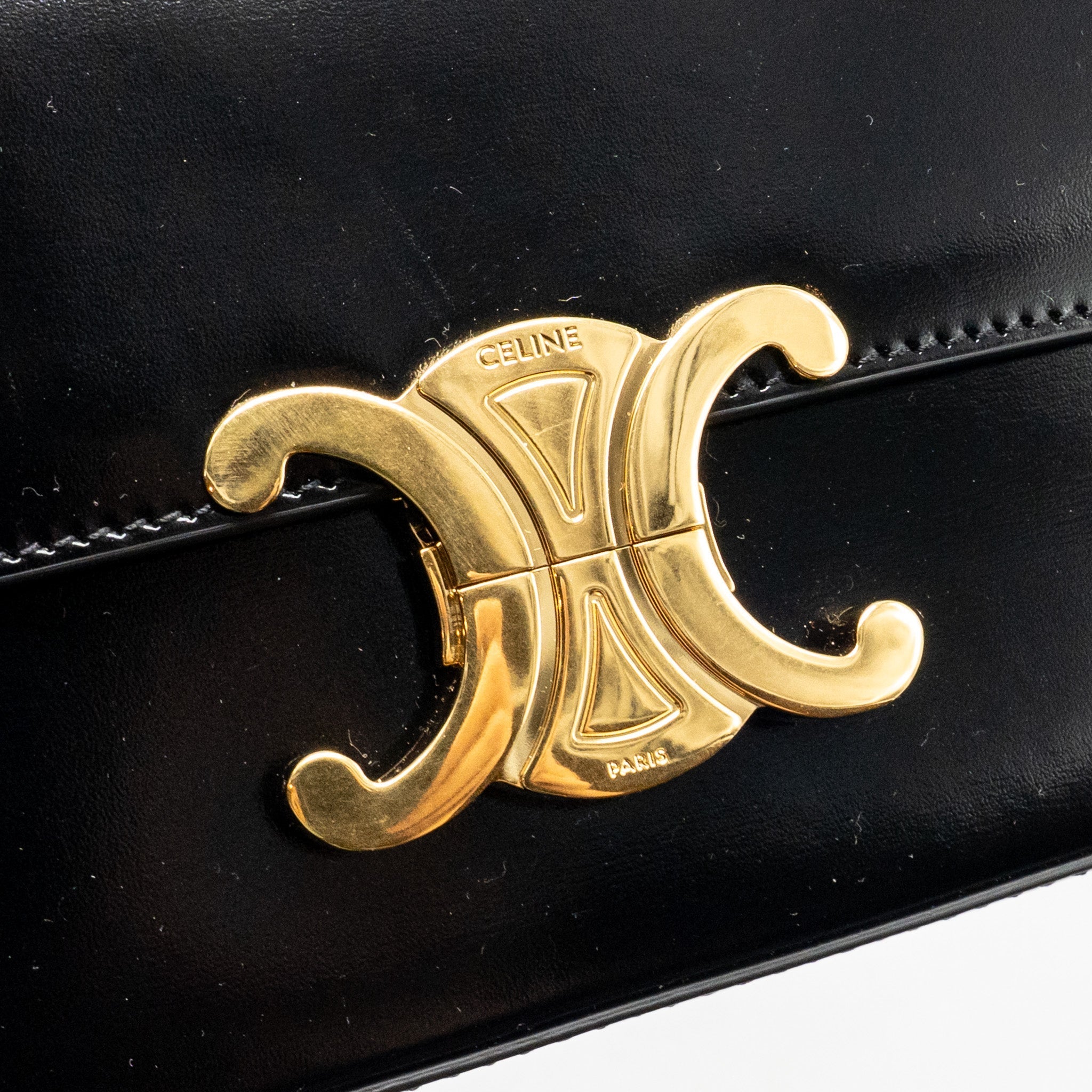 CELINE TRIOMPHE SHOULDER BAG SHINY CALFSKIN BLACK GHW