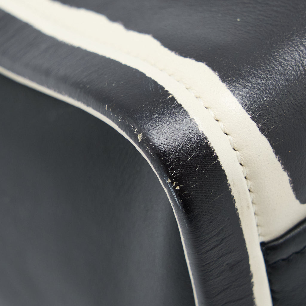 PRADA DOUBLE ZIP TOTE BAG CALFSKIN BLACK/WHITE SHW