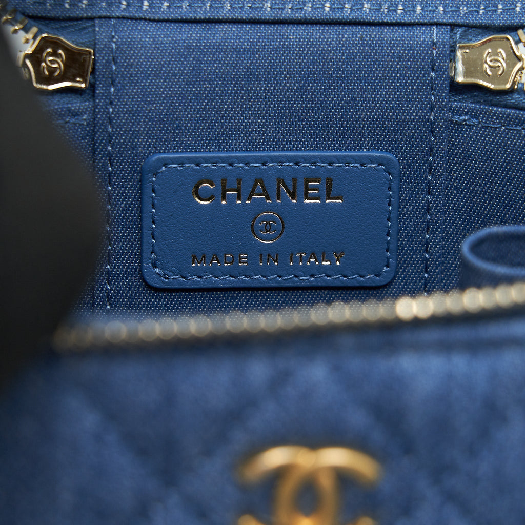 CHANEL 22C PEARL CRUSH MINI VANITY WITH CHAIN DENIM GHW