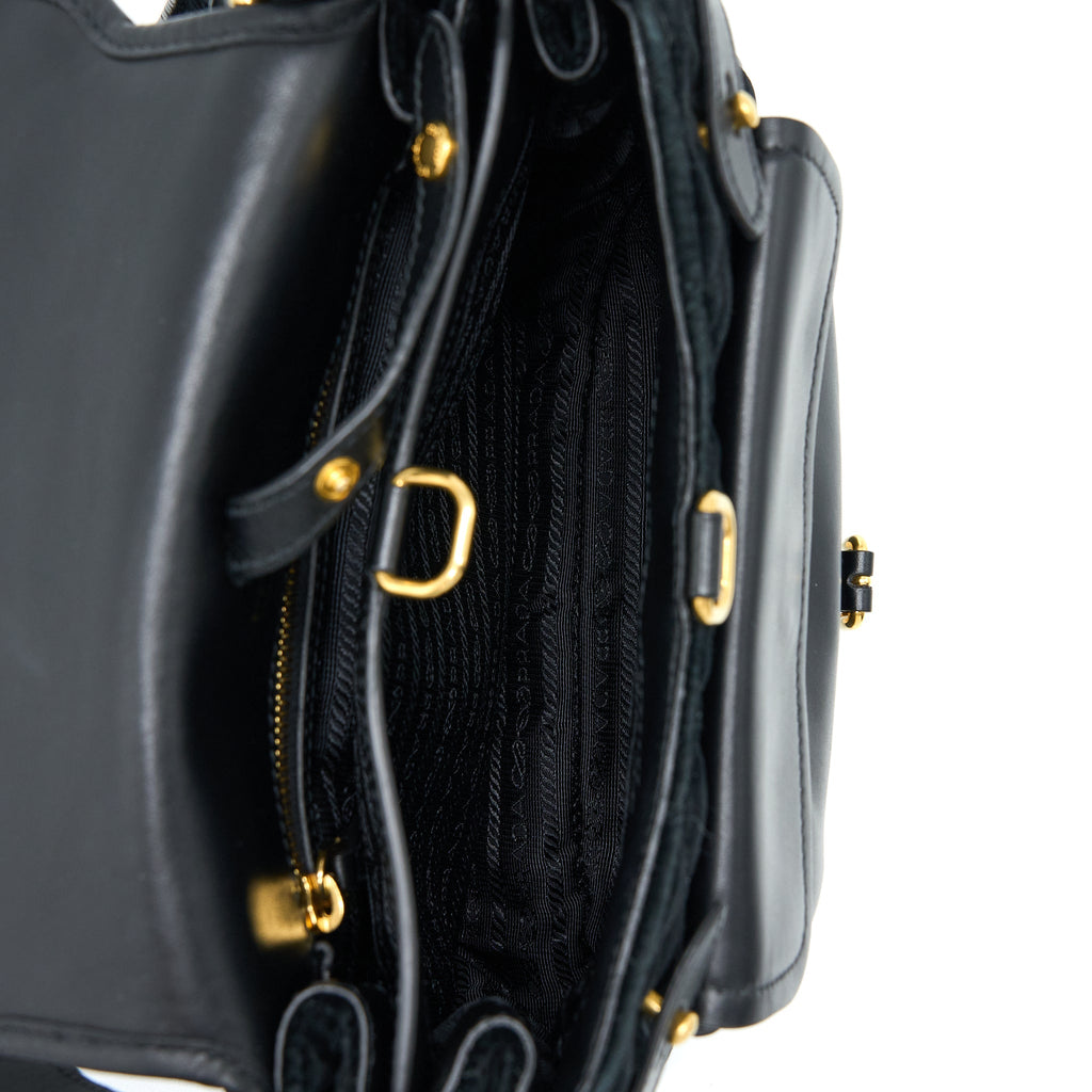PRADA CORSAIRE HOBO BAG VELVET/LEATHER BLACK GHW