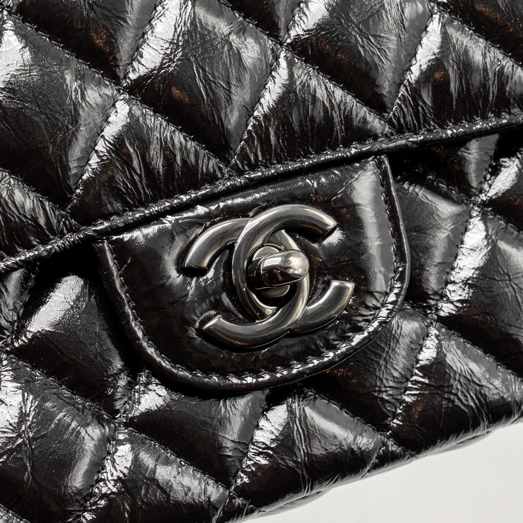 CHANEL MEDIUM CLASSIC DOUBLE FLAP BAG PATENT SO BLACK