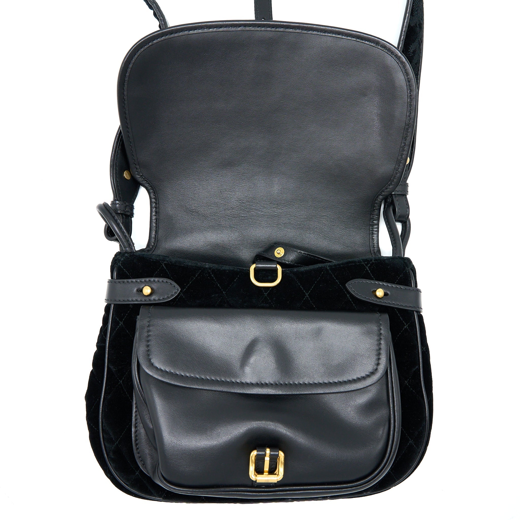 PRADA CORSAIRE HOBO BAG VELVET/LEATHER BLACK GHW