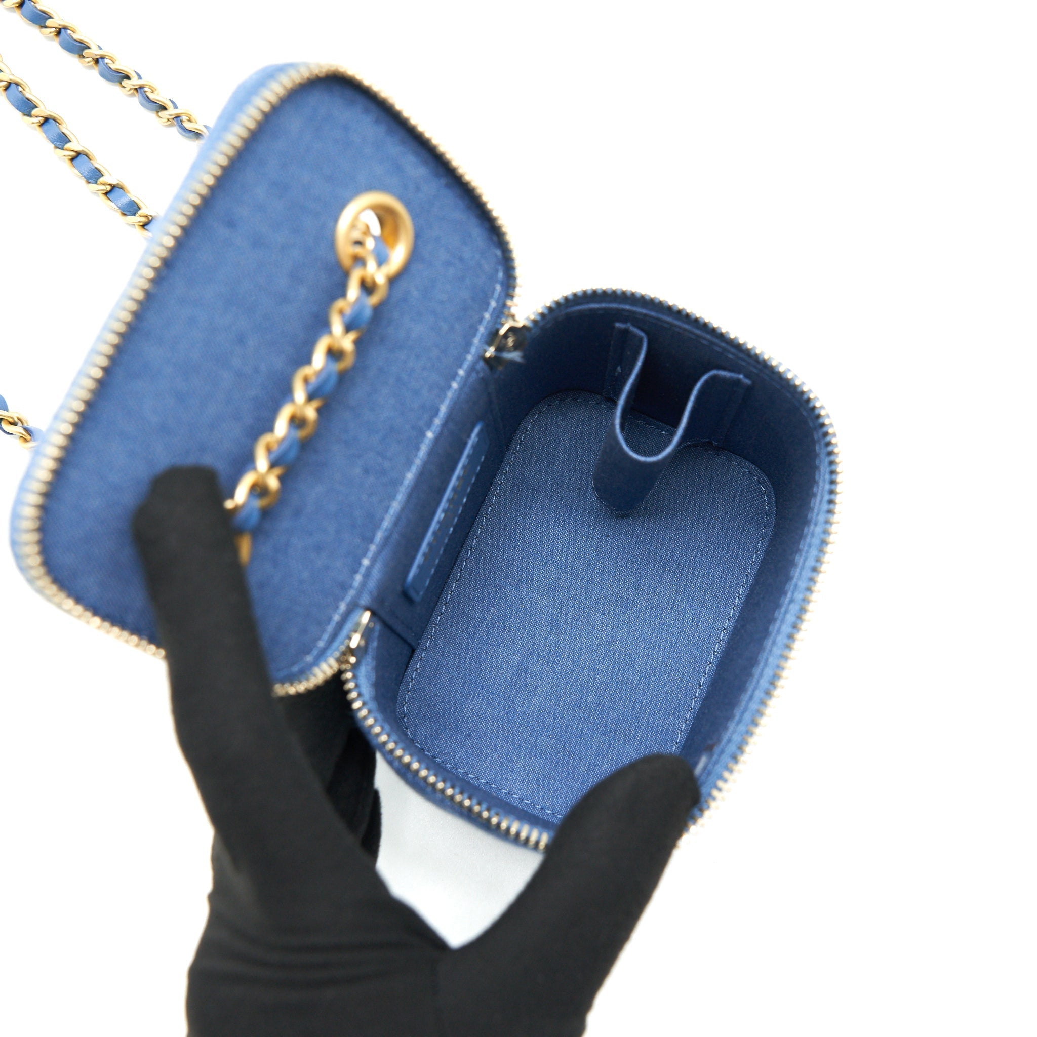 CHANEL 22C PEARL CRUSH DENIM MINI VANITY WITH CHAIN